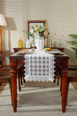 MONKDECOR White 83.82 cm Table Runner(Cotton)