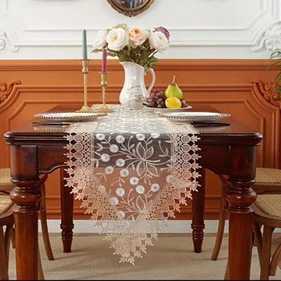 DECOLOGY Gold, White 177 cm Table Runner(Polyester)