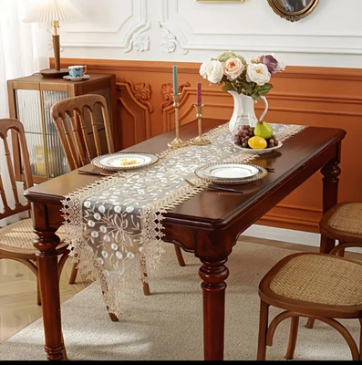 MONKDECOR Gold, White 177 cm Table Runner(Polyester)