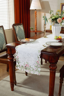 MONKDECOR Pink, White 177.8 cm Table Runner(Satin)