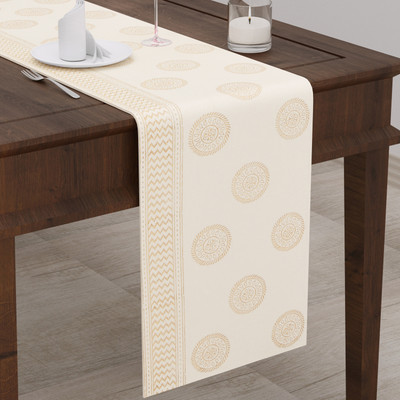 BLOCKS OF INDIA Gold, White 180 cm Table Runner(Canvas)