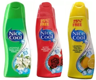 NICE COOL Jasmine,Rose & Lemon Fresh Prickly Heat powder 3 Pc (Each 150 G)(3 x 150 g)