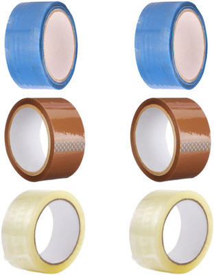 Boxer BOPP CLEAR-BROWN-PRINTED-COMBO TAPE FOR E-Selling Box Packing OFFICE & INDUSTRIAL USE Adhesive Tape (Manual)(Set of 6, Blue, Transparent, Brown)