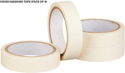 VOIISH Single sided Multi-Use for Carpenter Labeling, Painting, Packing Adhesive Leaves No Residue Masking Tape 1 Inch 24 mm x 25 Meters (Pack of 4) of Multi-Use, Easy Tear Tape (Manual)(Set of 4, Off White)