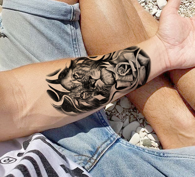 The Canvas Arts Temporary tattoo sticker men women boys girl waterproof flower star butterfly(Lion Face Tattoo)
