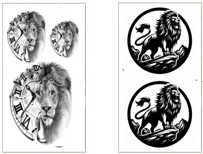 stylizeink Circle Lion Black Multi 2 Sheet combo Waterproof Temporary Body Tattoo Size:(2.5 X 4.6 inch 2pc)