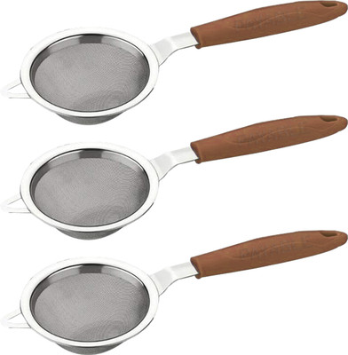 PAYABLE 3Pc Choco color Strainer for Kitchen, Chhalni Plastic Handle with Steel Mesh Tea Strainer(Pack of 3)