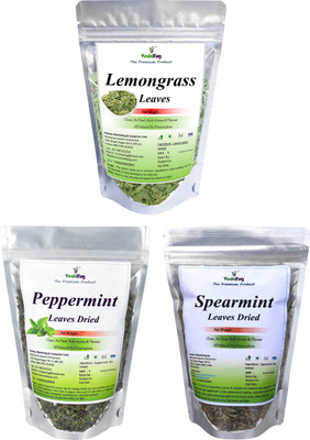 VY VedaYug Combo of Peppermint Leaves 30gm Spearmint Leaves 30gm Lemon Grass 35gm : 85g Herbal Tea Pouch(3 x 28.33 g)