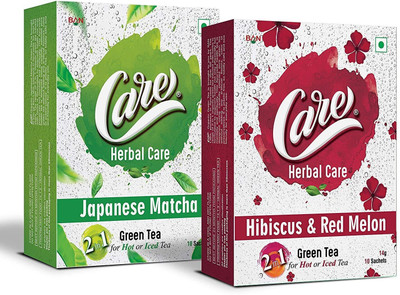 CARE 2 in 1 Hot or Iced Green Tea Combo of Red Melon & Japanese Matcha Green Tea Box(2 x 10 Sachets)