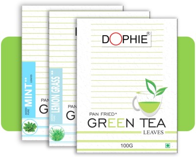 dophie Green tea leaves[COMBO-PACK-3] Natural green tea-1, lemon Grass green Tea-1,Mint/Pudina Green Tea -1,For Immunity Booster, Weight loss and Overall Health(100g each) Unflavoured, Lemon Grass, Mint Green Tea Box(3 x 100 g)