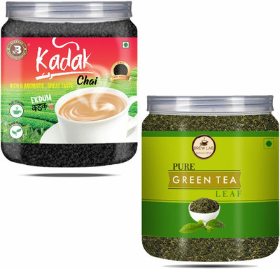 Brew Lab Kadak Chai And Pure Green Tea Leaf Combo-250gm Each Instant Tea Vacuum Pack(2 x 250 g)