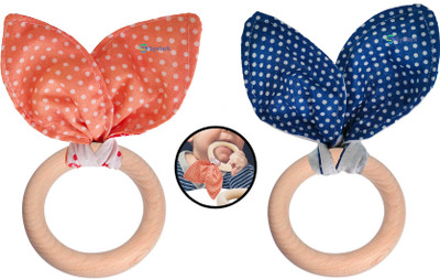 Synlark Baby Teether Toy Neem Natural Wooden Chewie Organic Teething Ring Multicolor Teether(Pack of 2)