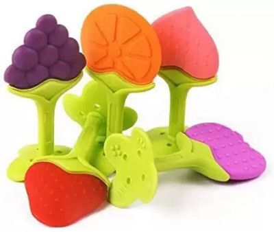 NXGTYA Fruit Shape Silicone Teethers Soft Stick Chews Nibbler for Baby Dental Care Teether(Yellow Blue)