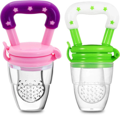 KIdbea Silicone Food/Fruit Nibbler with Extra Mesh, Soft Pacifier Feeder(Pink, Green)