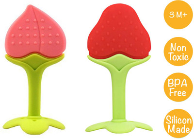 NXGTYA Silicone BPA Free Fruit Shape Teethers for Baby/Infants (Peach & Strawberry) Teether(Peach & Strawberry)