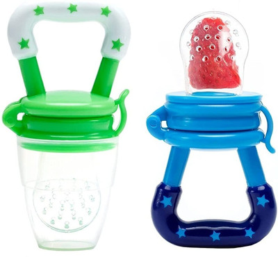 Chicbunny Baby Food and Fruit Feeder Pacifier, Baby Silicone Food & Juice Nibbler Teether and Feeder(Green-Blue)