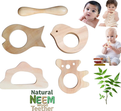 Shreeja Shilpcraft Neem wood teethers for 3 to 6 Months Antibacterial for Baby's Gum Teether(Brown)
