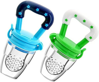 SuperDaze Food/Fruit Nibbler with Extra Mesh, Soft Pacifier/Feeder, Teether For Baby Feeder(Blue, Green)