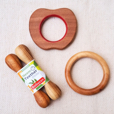 Craftpur Safe & Natural Neem Wood Teether for Babies (Set of 4) for 3+ Months Babies Teether(Brown)