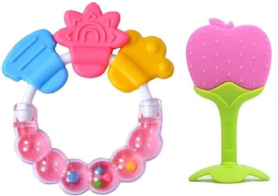 Vadhavan Silicone Fruit Shape Teether Rattle Teether Toy for Infant, Babies,Combo Teether(Multicolor)