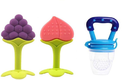 K3NTERPRISES Baby Fruit Nibbler and Feeder with Fruit Shape Silicone Teether for Teether and Feeder(Multicolor)