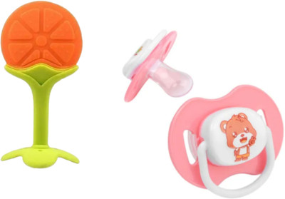 KALRA MAGIC Baby Combo Pack 1 Silicone Teether 2 BPA-Free Pacifiers Orthodontic Chew Toy Teether(Orange)