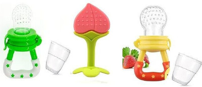 ECILAK SILICONE BABY FRESH FOOD NIBLER & TEETHER COMBO PACK Teether and Feeder(YELLOW,GREEN,PEACH)