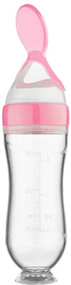 Mastiphotons Silicone Baby Food Feeder Squeeze Bottle for Semi Solid Food with Spoon Teether and Feeder(Pink 1)
