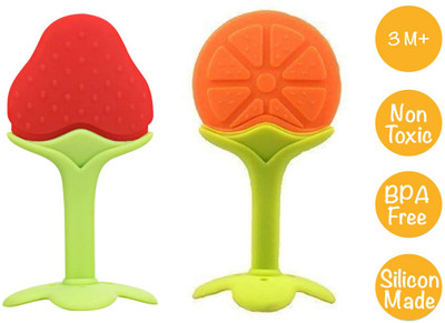 Wuxxa Silicone BPA Free Fruit Shape Teethers for Baby/Infants (Strawberry & Orange) Teether(Strawberry & Orange)