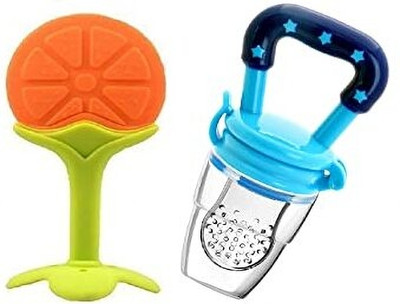 SuperDaze Baby BPA Free Silicon Teether for Food Feeding Teether and Feeder(Orange:Blue)