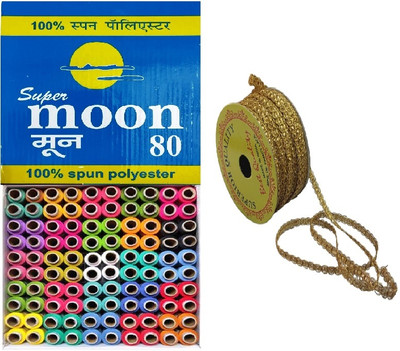 HouseOfCommon Thread Combo - 100 Multicolor Thread with Beautiful lace reell Sewing Kit