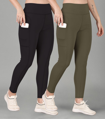 POOJARAN Solid Women Black, Green Tights