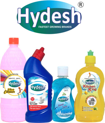 Hydesh Cleaning Combo Set 1 Toilet Cleaner, 1 Hand Wash, 1 Dish Wash And 1 Phenyl Rose Liquid Toilet Cleaner(4 x 0.62 L)