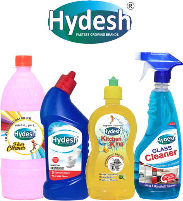 Hydesh Cleaning Combo 1 Floor Cleaner, 1 Toilet Cleaner, 1 Dish Wash, 1 Glass Cleaner Rose Liquid Toilet Cleaner(4 x 0.62 L)