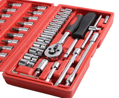 5SUPREME Box 46 in 1 Pcs Tool Kit Metric Drive Socket Set, Drive Socket Tool Box5 Long Handle Screwdriver Set(Pack of 1)
