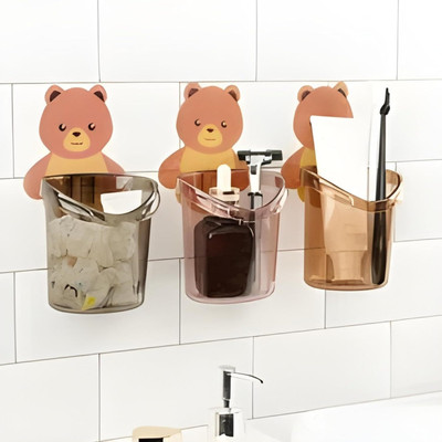 Bowoze Teddy Toothbrush Holder/Brush Stand/Pen Holder/Kitchen/Bedroom/Office. Plastic Toothbrush Holder(Multicolor, Wall Mount)