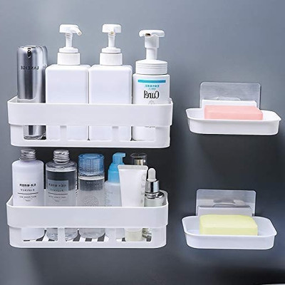 AKEY 2 Bathroom Shelves+2 Soap Dish Adhesive Bathroom Shelf Plastic Wall Shelf(Number of Shelves - 4, White) AKEY 2 Bathroom Shelves+2 Soap Dish Adhesive Bathroom Shelf Plastic Wall Shelf(Number of Shelves - 4, White)