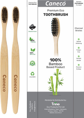 CANECO Biodegradable Bamboo S Shape Toothbrush with Charcoal Activated Soft Bristles Ultra Soft Toothbrush(Pack of 2)