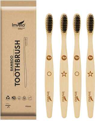 IMVELO Bamboo Toothbrush with Charcoal Activated Soft Bristles | Adult - Pack of 4 Soft Toothbrush(4 Toothbrushes)