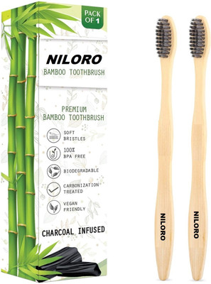 NILORO bamboo toothbrush with charcoal bristles Ultra Soft Toothbrush(Pack of 2)
