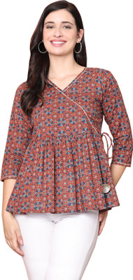 Wonder Weave Casual Printed Women Orange Top