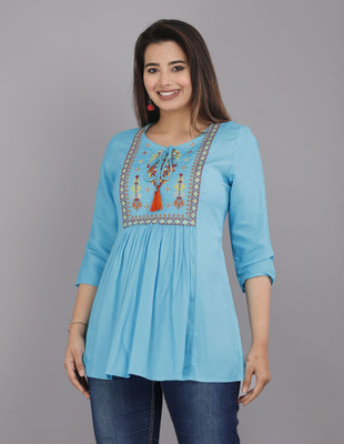Rd fashion Casual Embroidered Women Blue Top