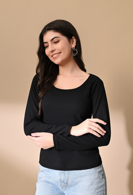 SFOTY Casual Solid Women Black Top