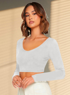 Maheshvi Party Solid Women Grey Top