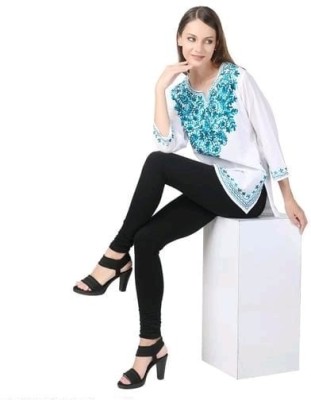 NAIDA Casual Embroidered Women White, Blue Top