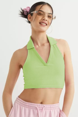Redamancii Casual Solid Women Light Green Top