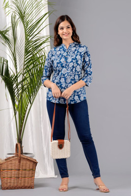 The Skyler's Casual Printed Women Blue Top