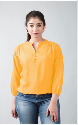 FASHION FALCON Casual Solid Women Yellow Top