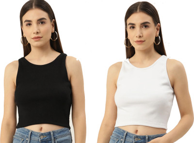 SriSaras Casual Solid Women Black, White Top