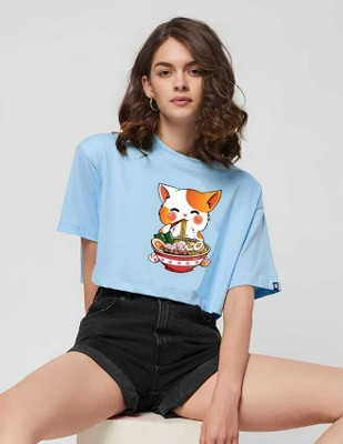 KIDSWING Casual Printed Women Light Blue Top